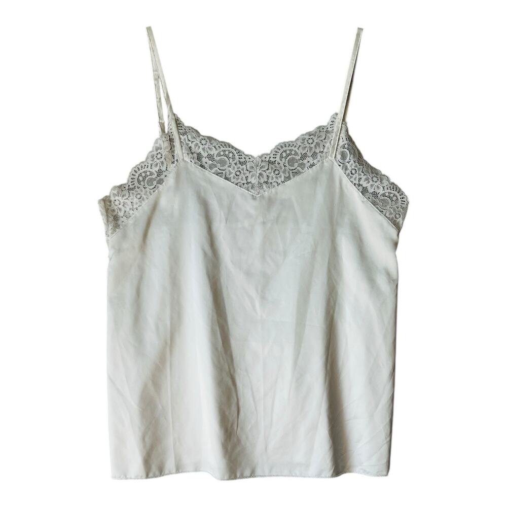 VTG Y2K Satin Floral Lace Cami Top Medium Coquette Indie Softgirl Tank White